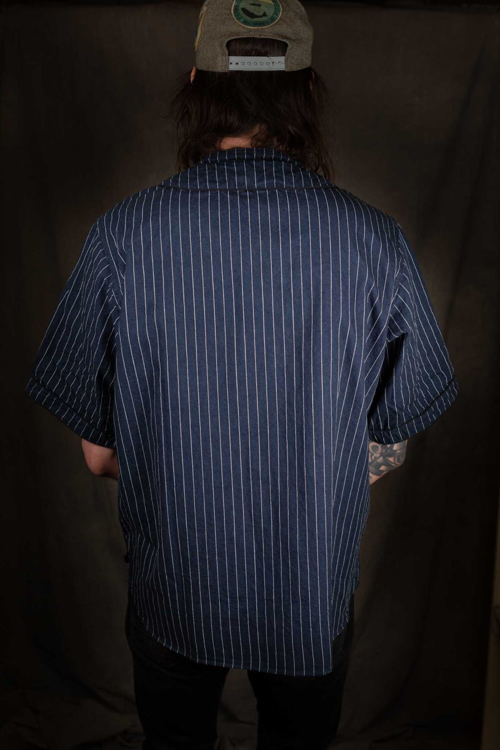 Momotaro - MSS1040M31 - INDIGO STRIPE BASEBALL SHIRT - Pinkomo