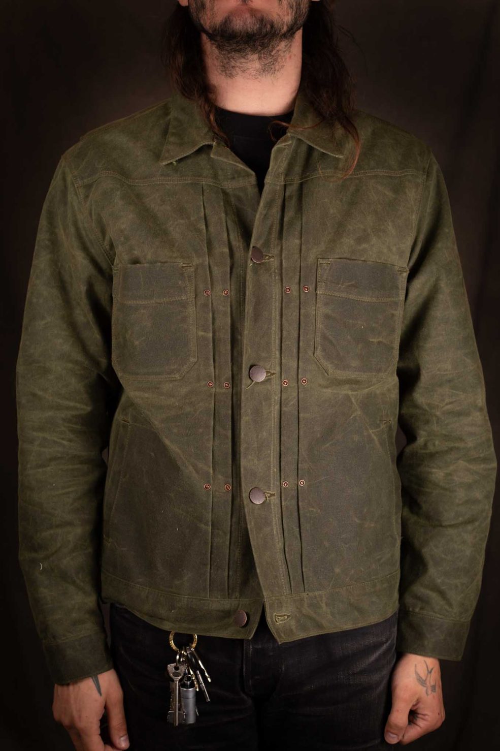 Freenote Cloth Riders Jacket Waxed Canvas Olive - Pinkomo