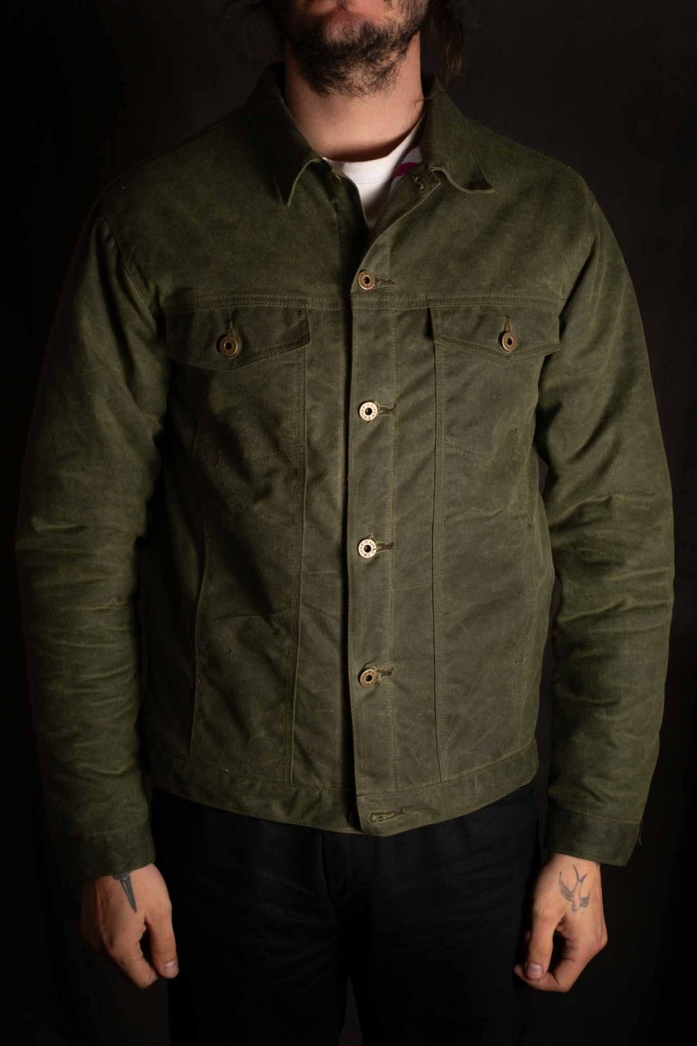 Ginew - WAX RIDER COAT GREEN GENTLY STRIKES LINING - Pinkomo